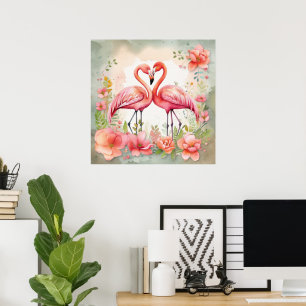 Cute beach pink flamingo  poster