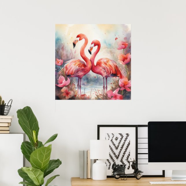 Cute beach pink flamingo poster (Home Office)