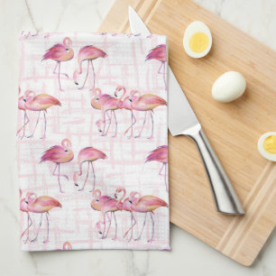 Cute beach pink flamingo tiled pattern kitchen towel