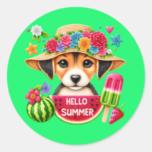Cute beach puppy lovers classic round sticker