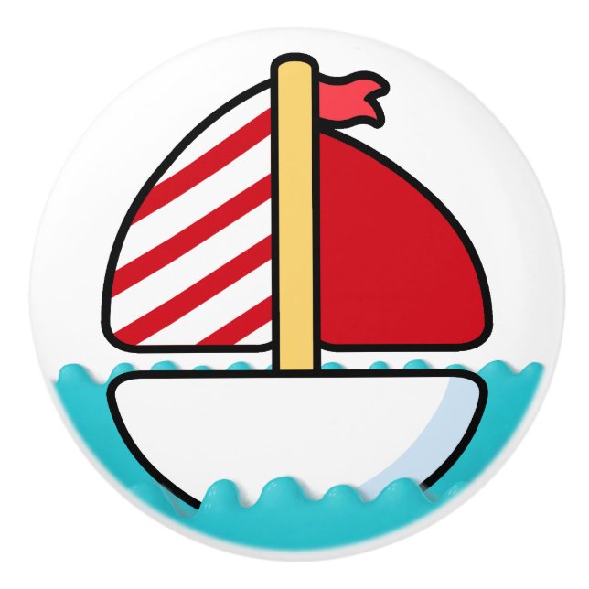 Cute Beach Sailboat Ceramic Knob (Front)