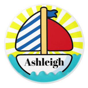Cute Beach Sailboat Ceramic Knob