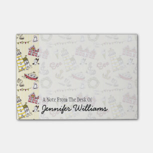 Cute Beach Scene Pattern   Add Your Name Post-it Notes