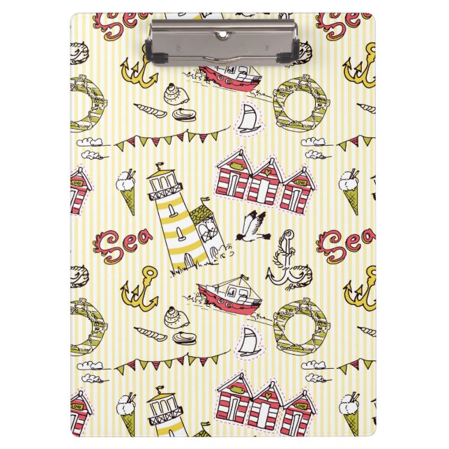 Cute Beach Scene Pattern Clipboard (Front)