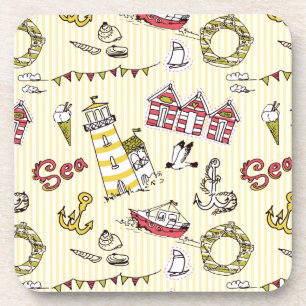 Cute Beach Scene Pattern Coaster