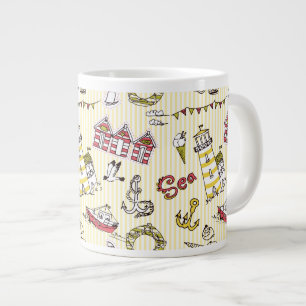 Cute Beach Scene Pattern Large Coffee Mug