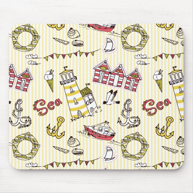 Cute Beach Scene Pattern Mouse Pad (Front)