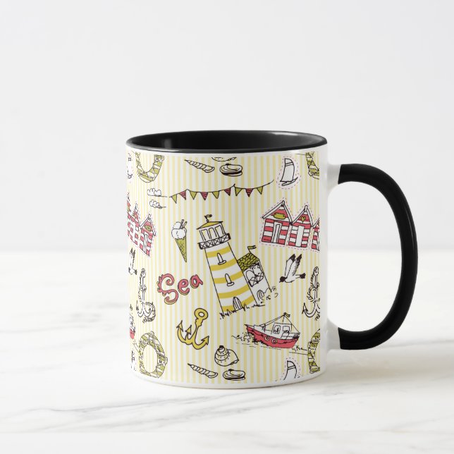 Cute Beach Scene Pattern Mug (Right)