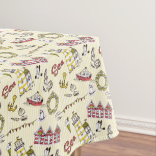 Cute Beach Scene Pattern Tablecloth