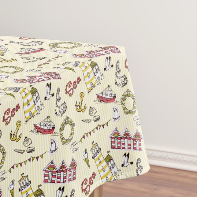 Cute Beach Scene Pattern Tablecloth (In Situ)