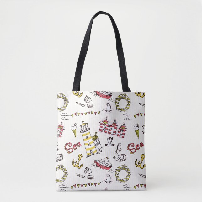 Cute Beach Scene Pattern Tote Bag (Front)