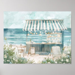 cute beach scene watercolor illustration poster