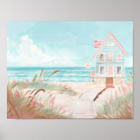 cute beach scenery illustration watercolor style