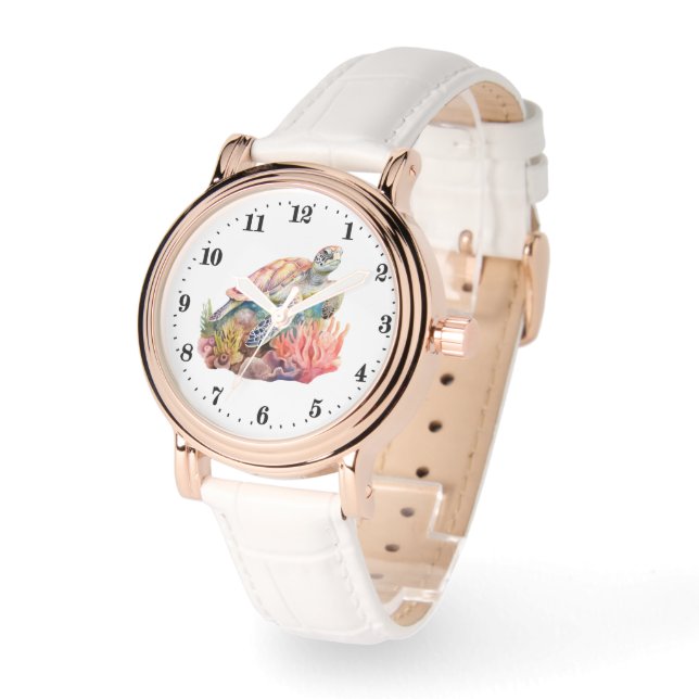 Cute Beach sea turtle lovers watercolor Watch (Angle)