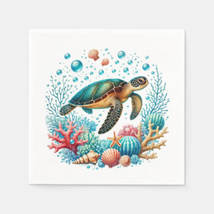 Cute beach sea turtle party napkin