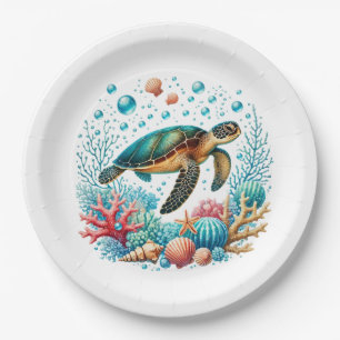 Cute beach sea turtle party paper plate