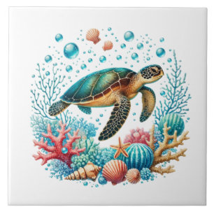 Cute beach sea turtle  tile
