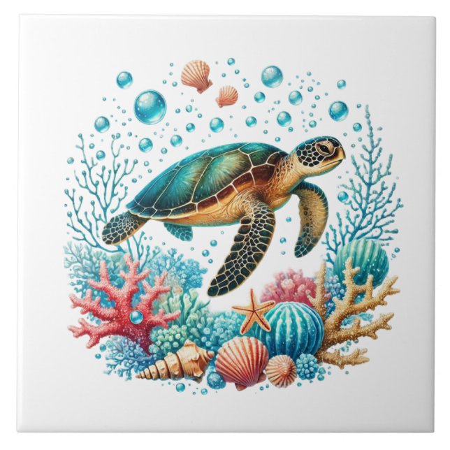 Cute beach sea turtle  tile (Front)