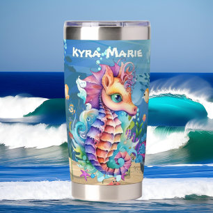 Cute beach seahorse add name insulated tumbler
