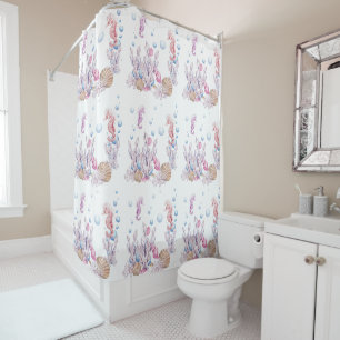Cute Beach seahorse and bubbles shower curtain