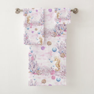 Cute beach seahorse and bubbles towel set