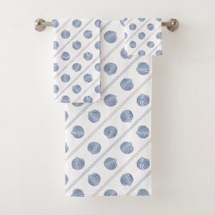 Cute Beach seashell blue white Bath towel set