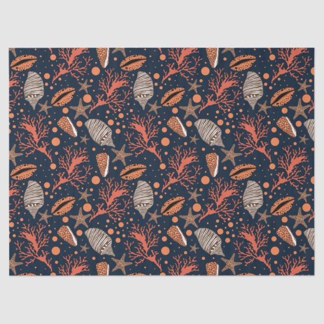 Cute beach seashell coral pattern party tissue tissue paper (Front)