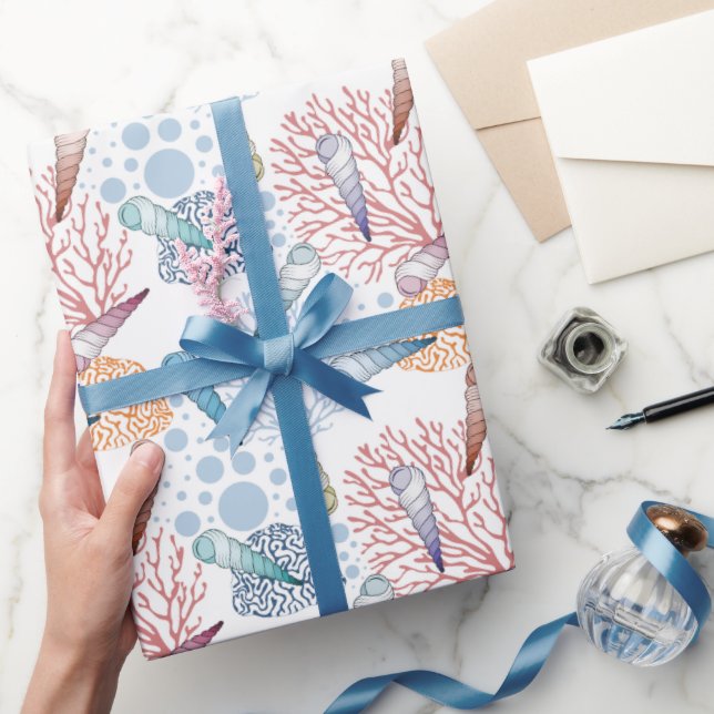 Cute beach seashell coral pattern wrapping paper (Gifting)