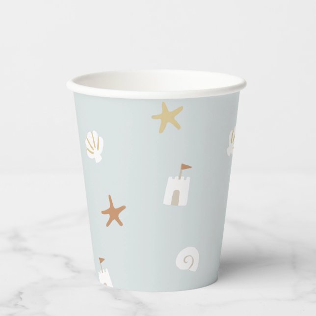 Cute Beach Seashell Sandcastle Starfish Paper Cups (Front)