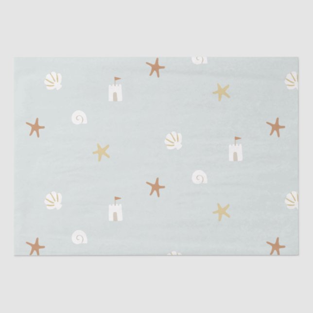 Cute Beach Seashell Sandcastle Starfish Tissue Paper (Front)