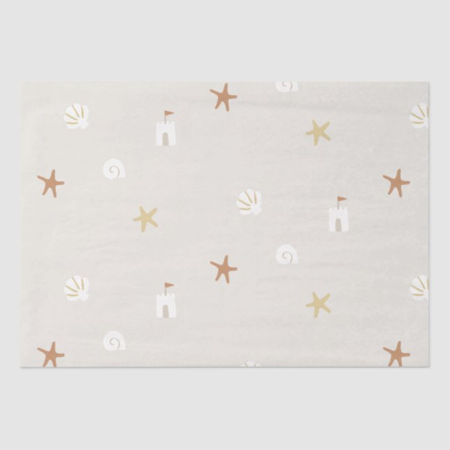 Cute Beach Seashell Sandcastle Starfish Tissue Paper (Front)