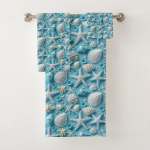 Cute beach seashell tiled  bath towel set