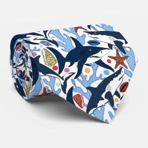 Cute Beach shark pattern tie