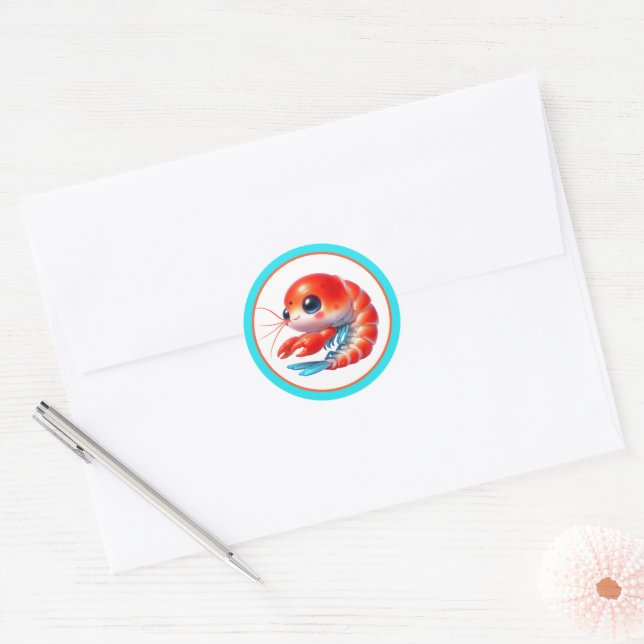 Cute beach shrimp party classic round sticker (Envelope)