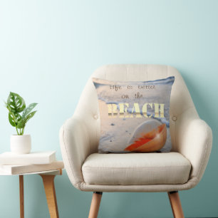 Cute Beach Sunset Seashell Sand Throw Pillow