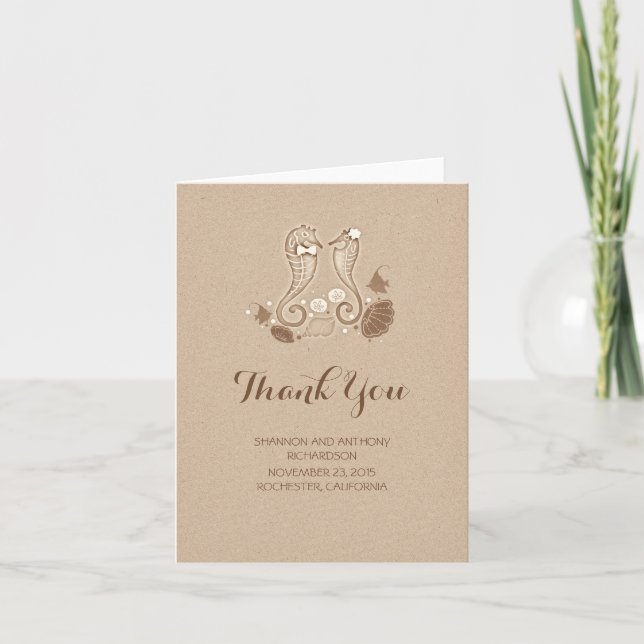 cute beach wedding thank you cards - seahorses (Front)