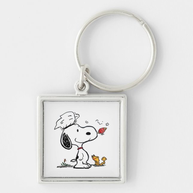 Cute Beagle Astronaut Cartoon Illustration Keychain (Front)
