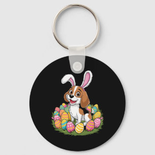 Cute Beagle Bunny Ears Easter Egg Hunt Happy Easte Keychain