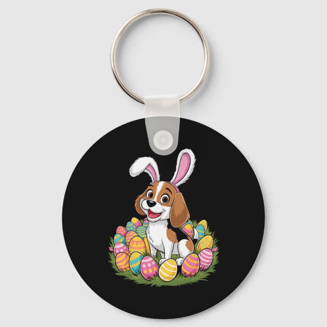 Cute Beagle Bunny Ears Easter Egg Hunt Happy Easte Keychain (Front)