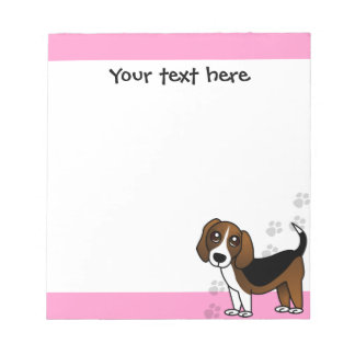 Cute Beagle Cartoon Dog on Pink with Paw Prints Notepad