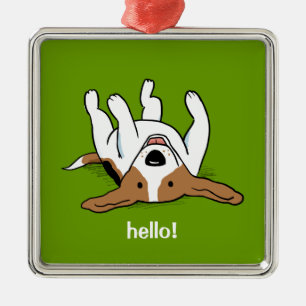 Cute Beagle Cartoon Dog with Customizable Text Metal Ornament