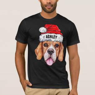 Cute Beagle Christmas Hat Dog Big T-Shirt
