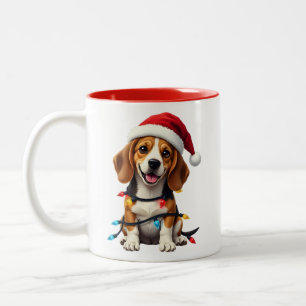 Cute Beagle Christmas Santa Pet Dog Lover Two-Tone Coffee Mug