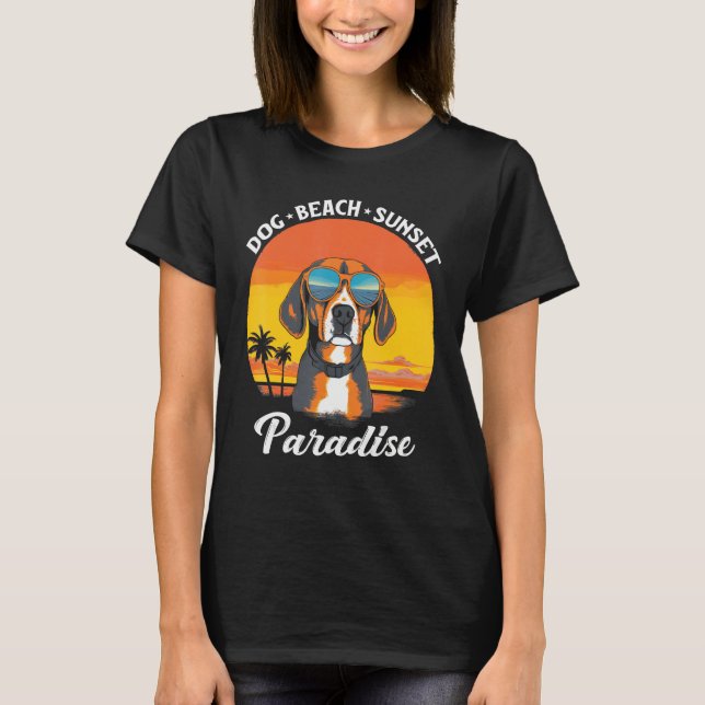 Cute Beagle Dog Beach Sunset Paradise T-Shirt (Front)