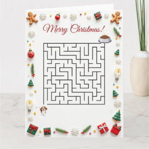 Cute Beagle Dog Christmas Maze Puzzle Holiday Card