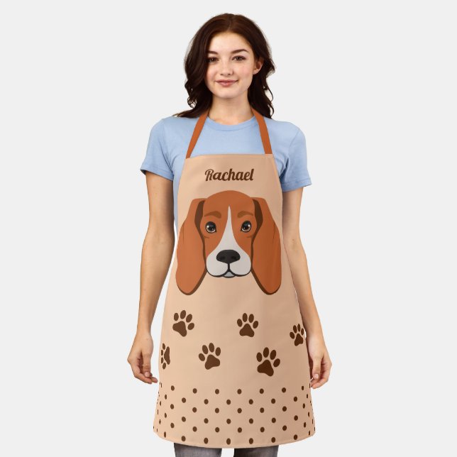 Cute Beagle Dog Face and Paw All-Over Print Apron (Worn)