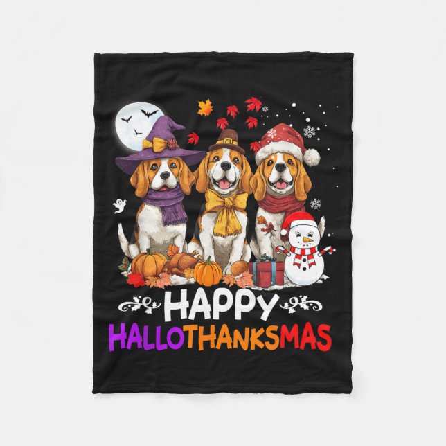 Cute Beagle Dog Hallothanksmas Halloween Fleece Blanket (Front)