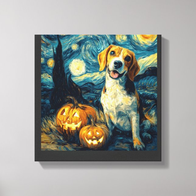 Cute beagle Dog Halloween Jack O Lantern Pumpkin F Canvas Print (Front)