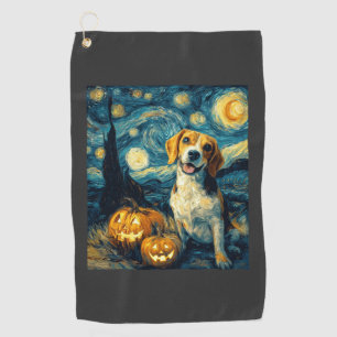 Cute beagle Dog Halloween Jack O Lantern Pumpkin F Golf Towel