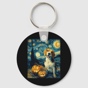 Cute beagle Dog Halloween Jack O Lantern Pumpkin F Keychain